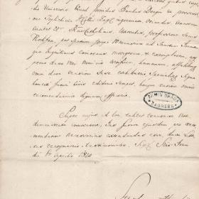 6 april 1820: Certificaat verleend door de knopenmakersgilde van Kaptol, een district van Zagreb, ter bevestiging dat Paulus Dragic, een 22-jarige burger, lid is van deze in 1675 opgerichte gilde.
HR-DAZG-1115 Kaptol knopenmakersgilde, 14., 1820. g.