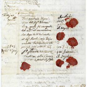 2 september 1820: Uittreksel uit het testament van Giovanni Lang (+ 1820), voormalig seculier kanselier van het bisschoppelijk bestuur in Gorizia.
Notarisarchieven - Testamenten (1659-1929), doos 10, document 40