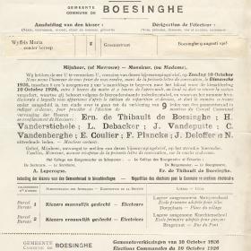 Een oproepingsbrief voor de gemeenteraadsverkiezingen van 10 oktober 1926 in Boezinge. Er staat te lezen dat mannen en vrouwen elk in een ander stembureel moeten stemmen.