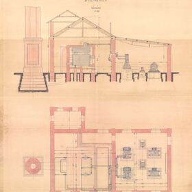 Plattegrond van de elektrische centrale in Kecskem&eacute;t, 1893.
HU-MNL-BKML-XV.15.a. 556.3