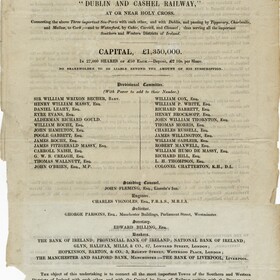 Pamflet voor het ophalen van kapitaal bestemd voor de aanleg van de Grote Zuidelijke en Westelijke Spoorweg in Ierland, 1844.
IE 627/U140/J/6/3/3