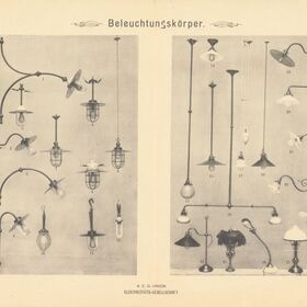 Verlichtingsarmaturen uit een reclamefolder van het bedrijf AEG-Union Elektricit&auml;ts-Gesellschaft (UEG), 1905.
Cartographic collection 456-45 / Zbi&oacute;r. Kartograficzny 456-45
